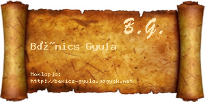 Bénics Gyula névjegykártya